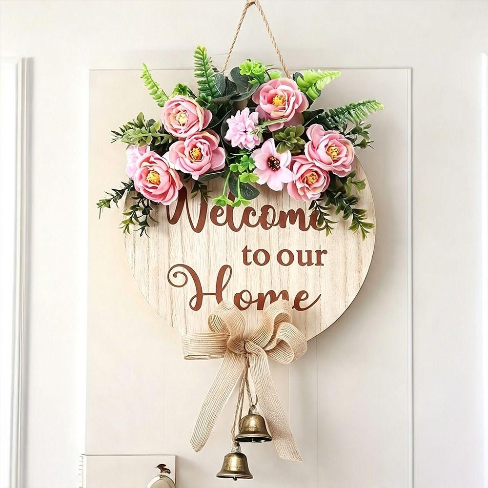 Solid Wood Wooden Welcome Sign 2D Flat Hanging Wooden Board Hanging Plaque Holiday Decorating
