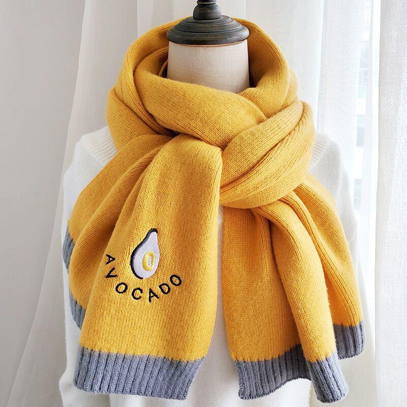 Avokado Stickad Scarf Dam Vinter Koreansk Vild Japansk Liten Fresh Girl Wool Scarf