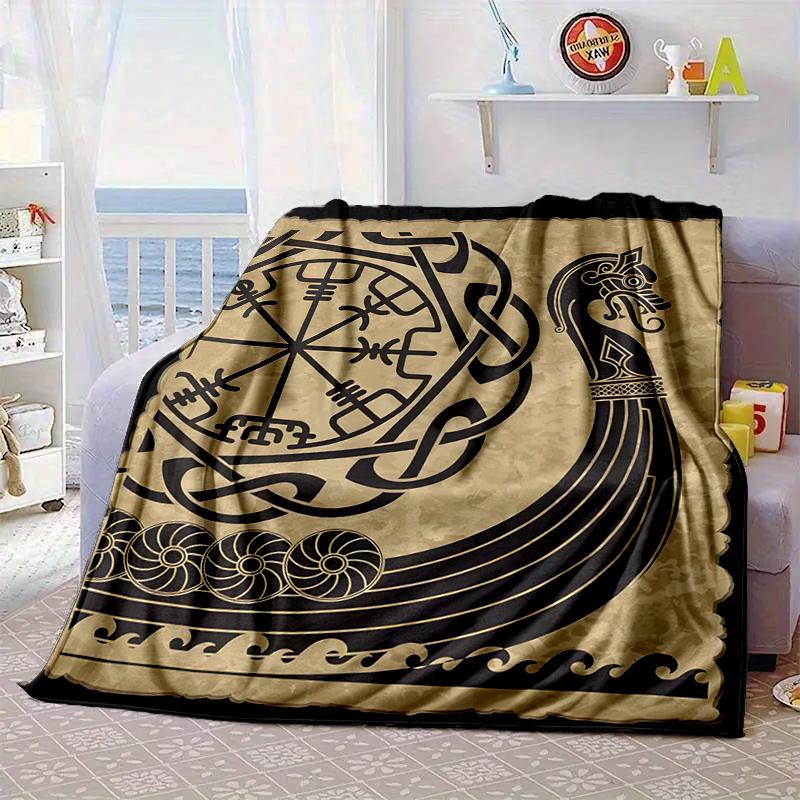 Viking Ship At Sea Blanket Flannel Blanket for Bed, Sofa, Camping, Hiking, Picnic Essentials, Gift for Family Fan Gifts