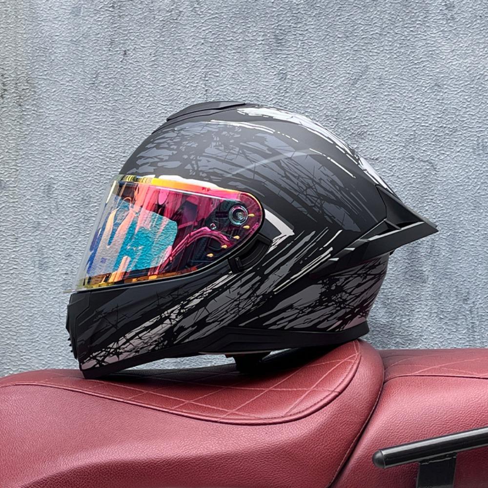 DOT Full Helmet Double Mirror Helmet Men's Four-season Universal Hard Hat Female Knight Locomotive Double Lens