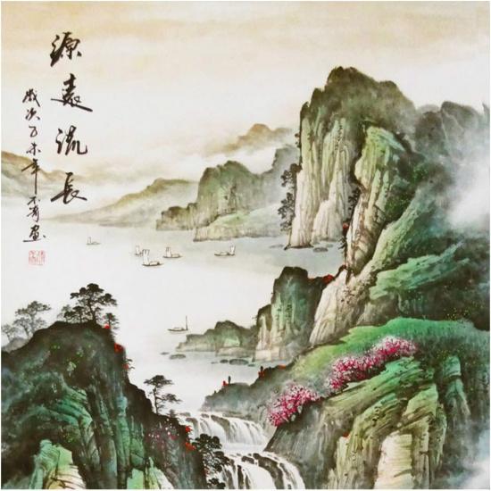 

lanermoon Ланермун Китайская традиционная пейзажная живопись на шелковом свитке, Гора и водопад, Современные подвесные картины для офиса, гостиной