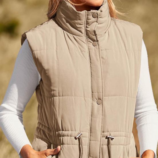 Zimní dámská vesta kabát zesílená vycpaná knoflíková zapínání stojáček bez rukávů