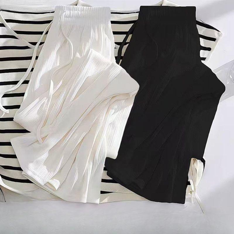 High Waist Ice Silk Wide Leg Pants Women Summer Breathable Casual Comfortable Floor Length