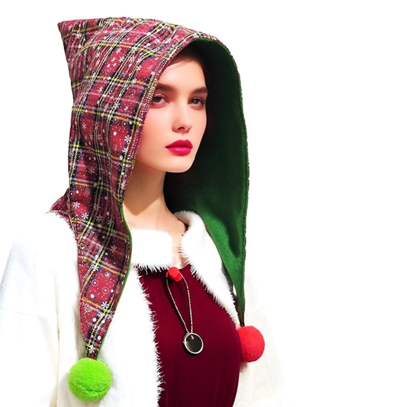 Cheerful Elf Hat Dwarf Glitter Gingham Witch Hat Slouch Christmas Headwear Baggy Hat Slouch Witch Mischievous Elf 1