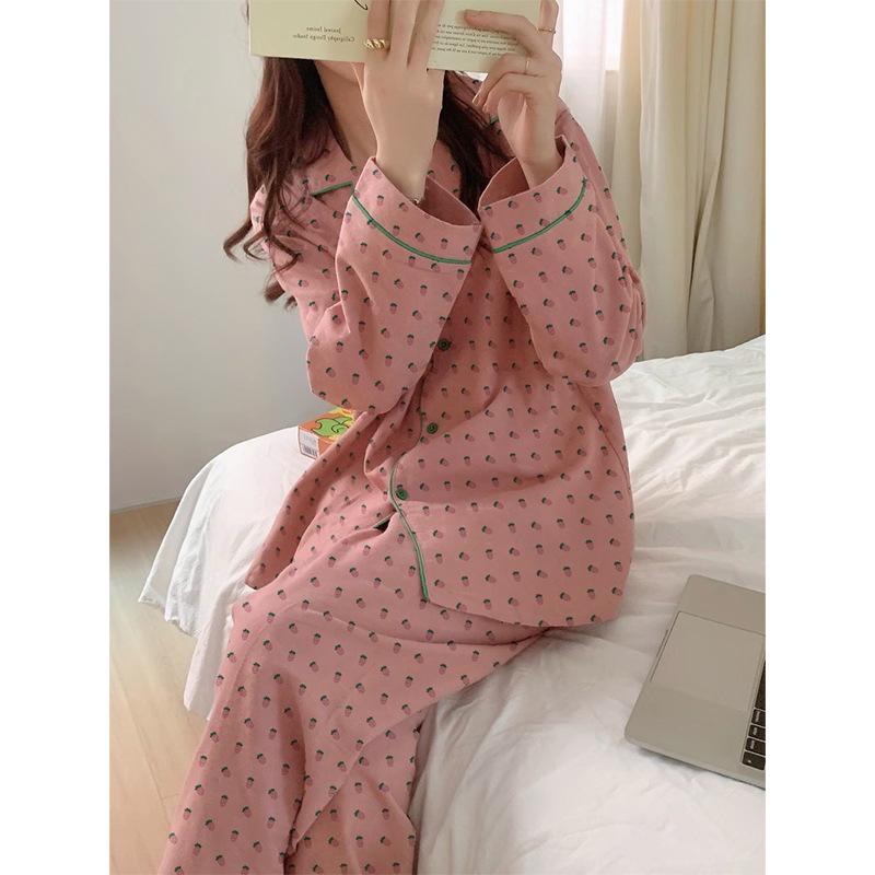 Strawberry Print Long-Sleeve Pajama Set