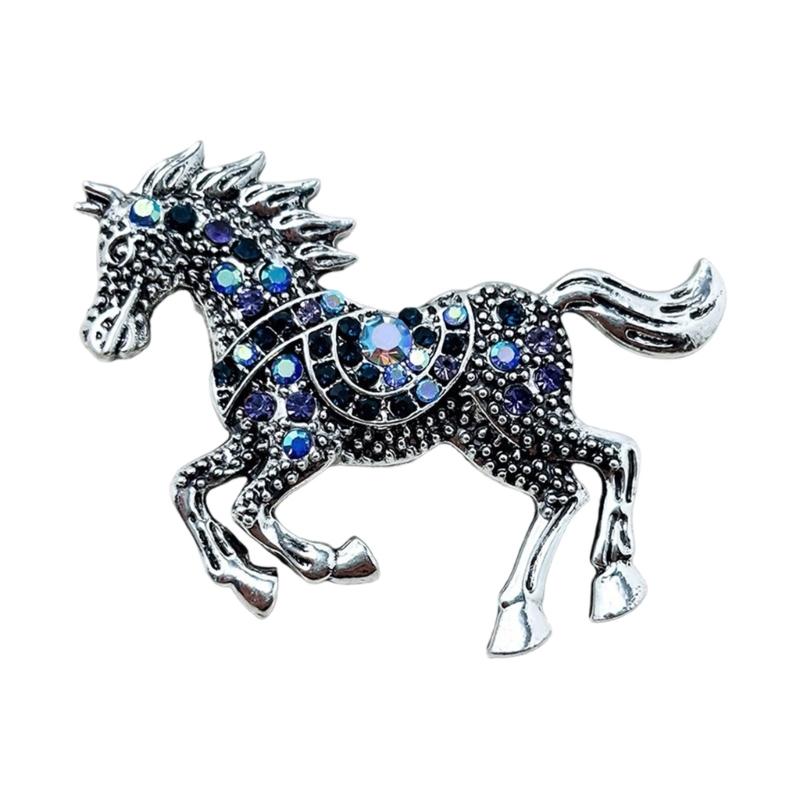 Enamel Horse Shape Brooch with Sparkling Rhinestones Details Versatile Zinc Alloy Pin Jewelry for Gift Giving