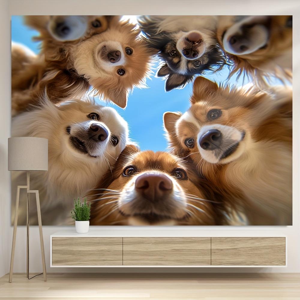 Adorable Dog Faces Wall Mural Machine Washable Polyester Fabric Decor for Living Room Bedroom Nursery Office Dorm 74x94cm(29x37in)
