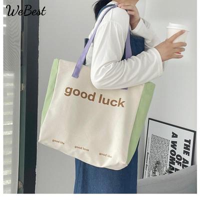 Canvas Bag Female Single Shoulder Patchwork Colorful Macaron Summer Light and Breathable Large Capacity Shoulder Tote Bag