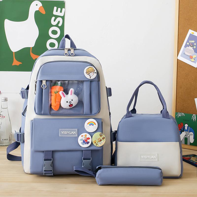 Dreiteiliges Rucksack-Set Farbblock Schüler-Schultasche Damen College-Stil Großraum-Rucksack für Mädchen