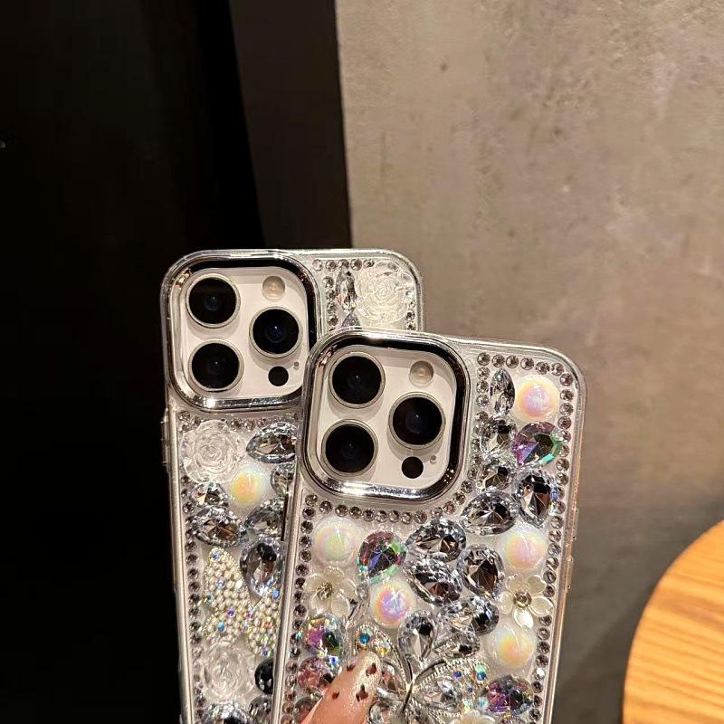 Rhinestone Butterfly Luxury Phone Case for iPhone 17, 16 Pro Max, 11/12 with Glittering Diamonds