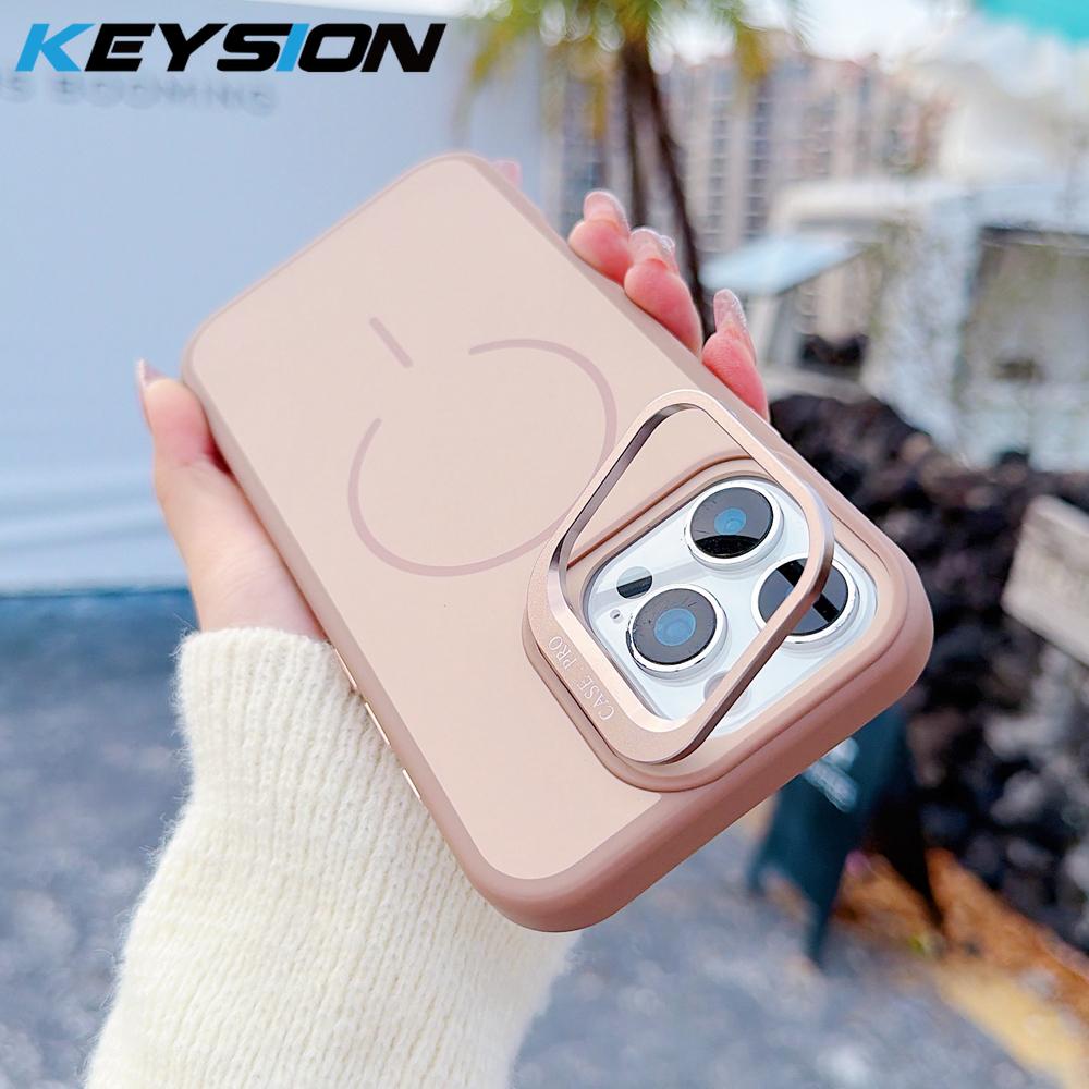 KEYSION Matte Skin Feel Lens Stand Phone Case for Magsafe for iPhone 16 Pro Max 16 Plus Magnetic Wireless Charging Shockproof Cover