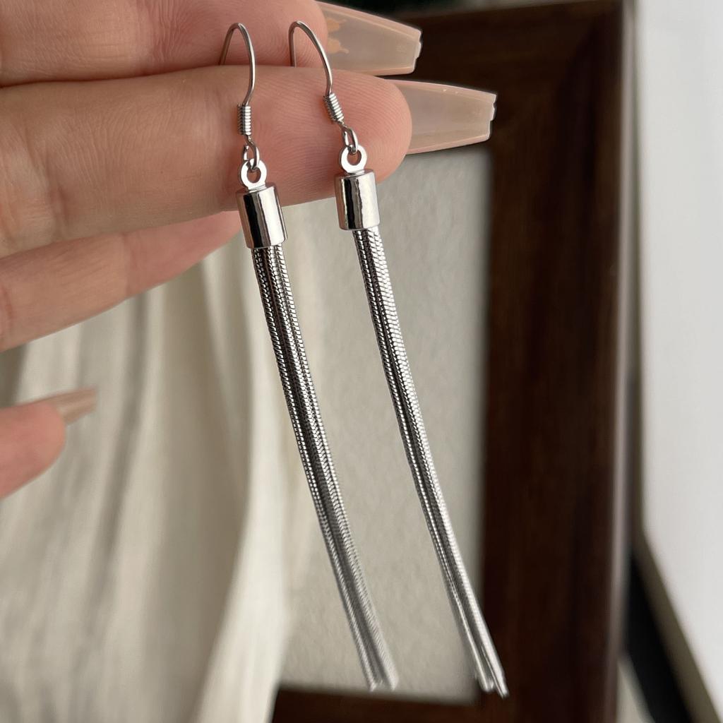 925 Sterling Silber Vintage Ohrringe Für Damen Trendig Einfach Lange Quaste Ohrring Schmuck Allergievorbeugend Partyzubehör
