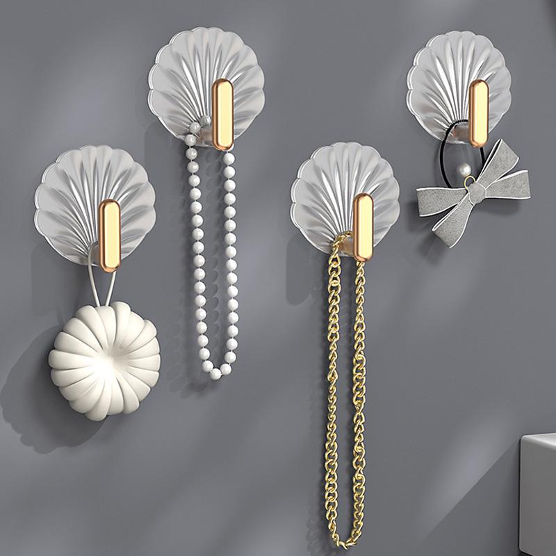 4/8Pcs Creative Shell Shape Wall Hook Bathroom Multifunction Punch-Free Hooks Coat Hanger Home Decoration Self-Adhesive Hooks