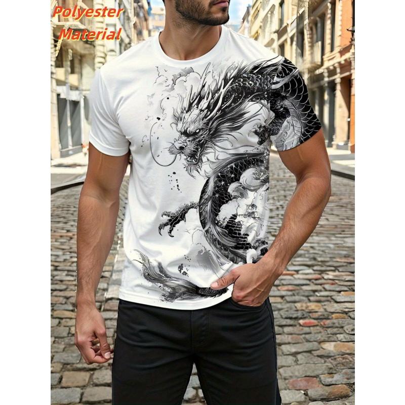 Vintage Chinese Loong Men's Short Sleeve Top Cool Animal Pattern 3D Print T-shirt Summer Casual Fashion Street O-Neck Clothing