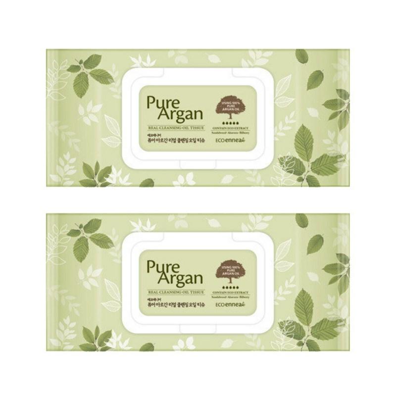 Fruit Nara Eco Ennea Pure Argan Real Oil Cleansing Tissues 70 Sheets x 2 pcs, 70 Sheets Pack, 70 wipes, 1 pcs