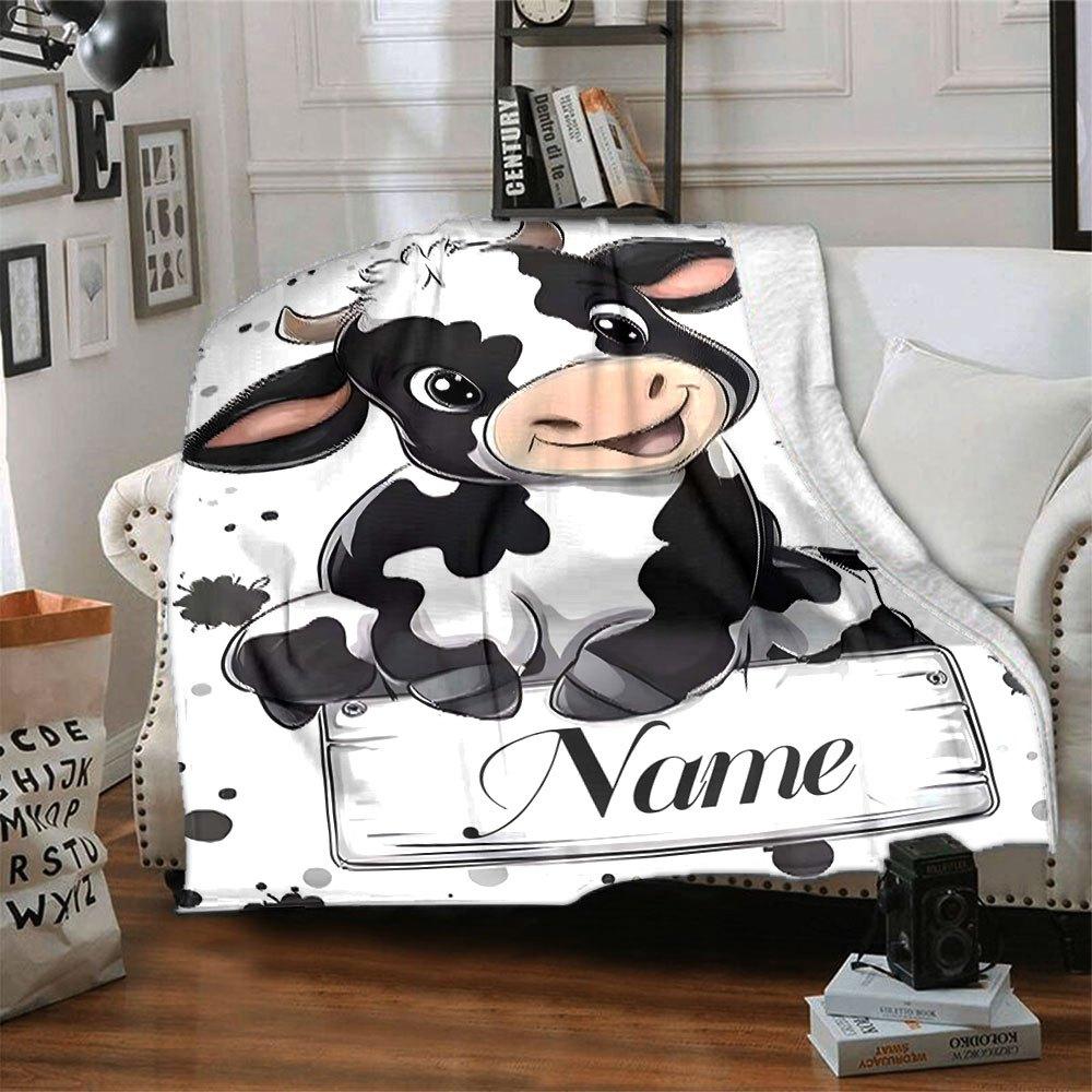 Cute Cartoon Cow Design Home Customize Your Name Blankets Soft And Cozy Lightweight For Year Round Use Perfect For Picnics Sofa Office Bed Living Room