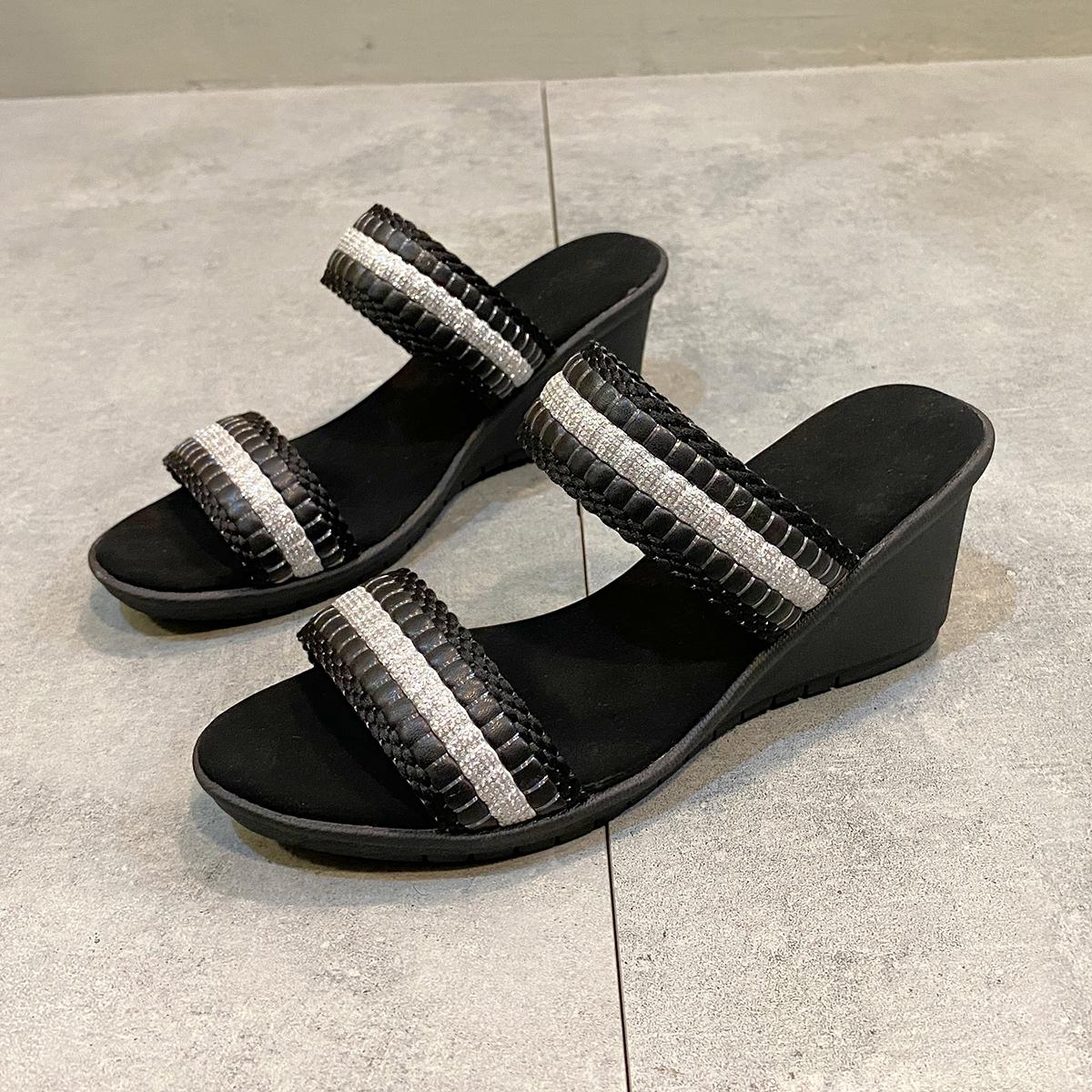 

Летние шлепанцы женские тапочки на танкетке модные туфли на платформе с открытым носком босоножки на танкетке туфли с ремешком и кристаллами для женщин плюс размер 42 36 чёрный