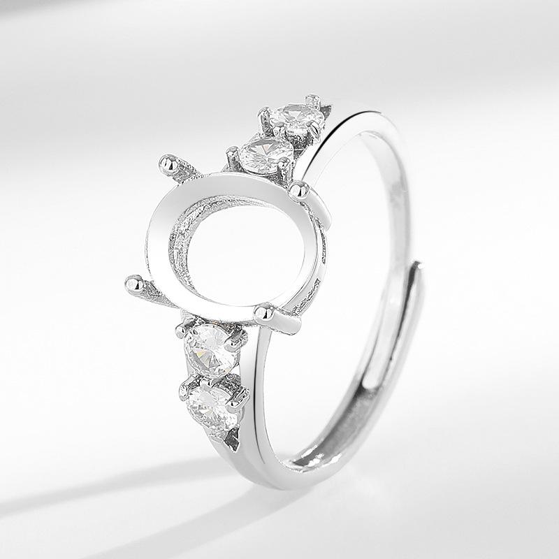 

Trendy Open Copper Ring Setting for Oval 8*10mm Huazi Cabochon in Imitation 925 Silver Adjustable open size