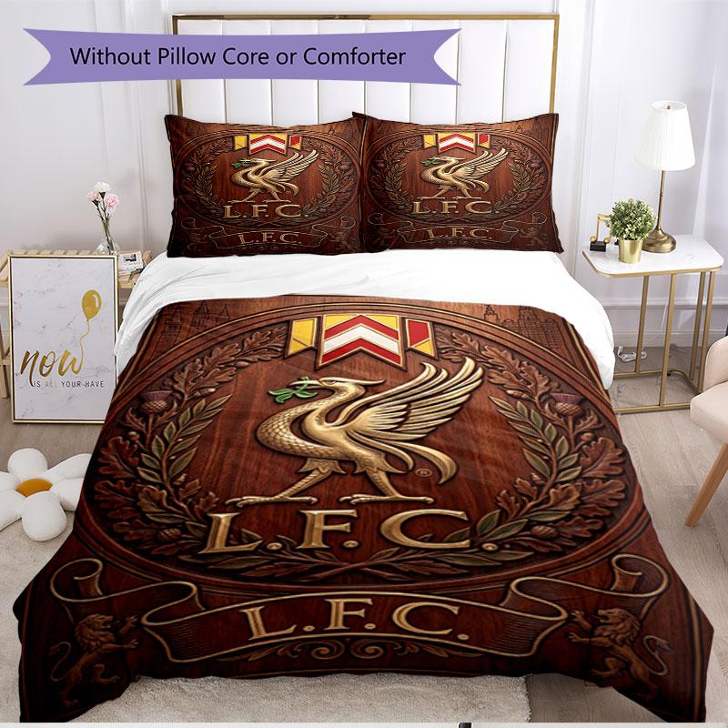 3-teiliges Bettbezug-Set (1 * Bettbezug + 2 * Kissenbezug, ohne Kern), Liverpool Football Club Druck Weiches Ganzjahres-Bettwäscheset, Heimschlafzimmer-Dekoration Geschenk