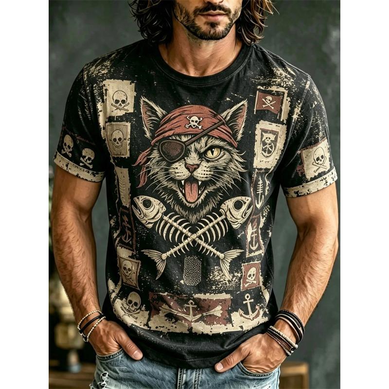 Halloween Men's 3D Skull Short-Sleeve T-Shirt Spooky Club Party Street Style Short-Sleeve Casual Loose-Fitting Men's Top