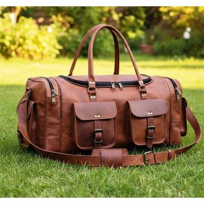 Leather 24 Inch U Zip Holdall Luggage Handmade Duffel Bag Carryall Weekender Travel Overnight Gym Sports Carry On Duffel Bag For Men And Women