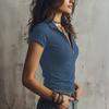 Women Tops Slim Fit Short Sleeve Zipper Half Neck T-Shirt Pure Color Soft Stretch Fabric Casual Tops Daily Wear