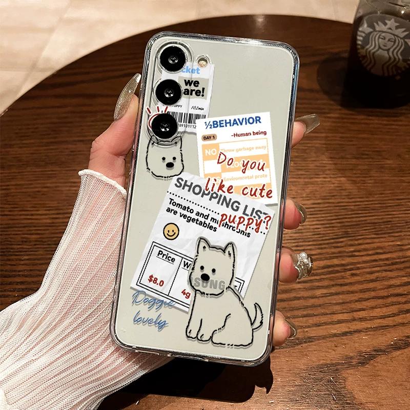 Cute Puppy Sticker Collage TPU Phone Case For IPhone 15 14 13 12 11 Pro Max & Samsung Galaxy S24 S23 S22 Ultra, Clear Shockproof Protective Cover