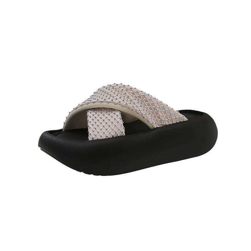 

Versatile muffin platform slippers women s outerwear 2025 summer new cross-belt casual beach cool slippers 35