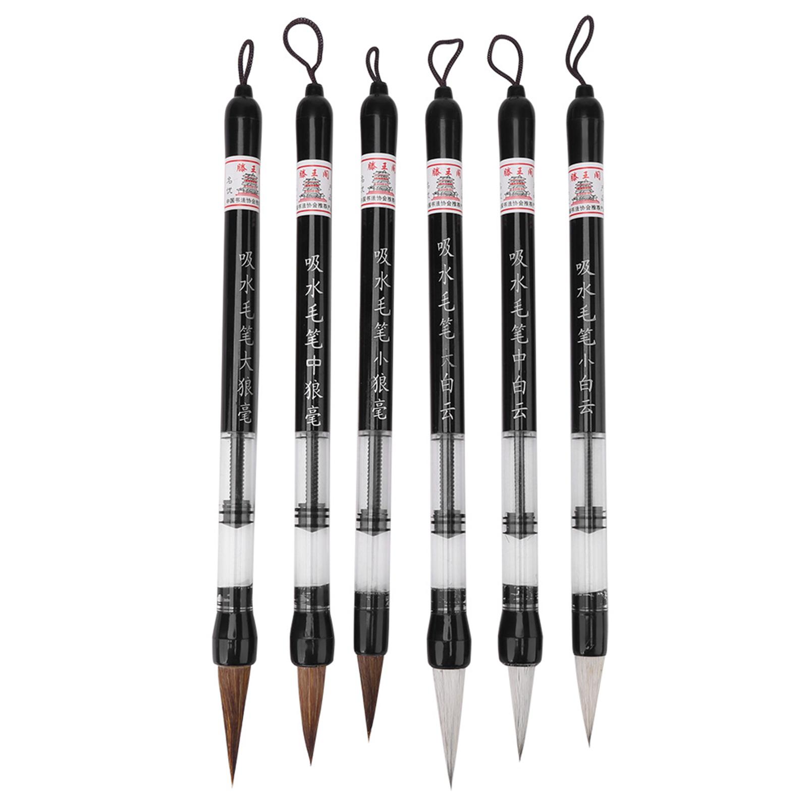 

6pcs Piston Fill Chinese Water Brush Pen For Practicing Calligraphy On Water WritingCloth