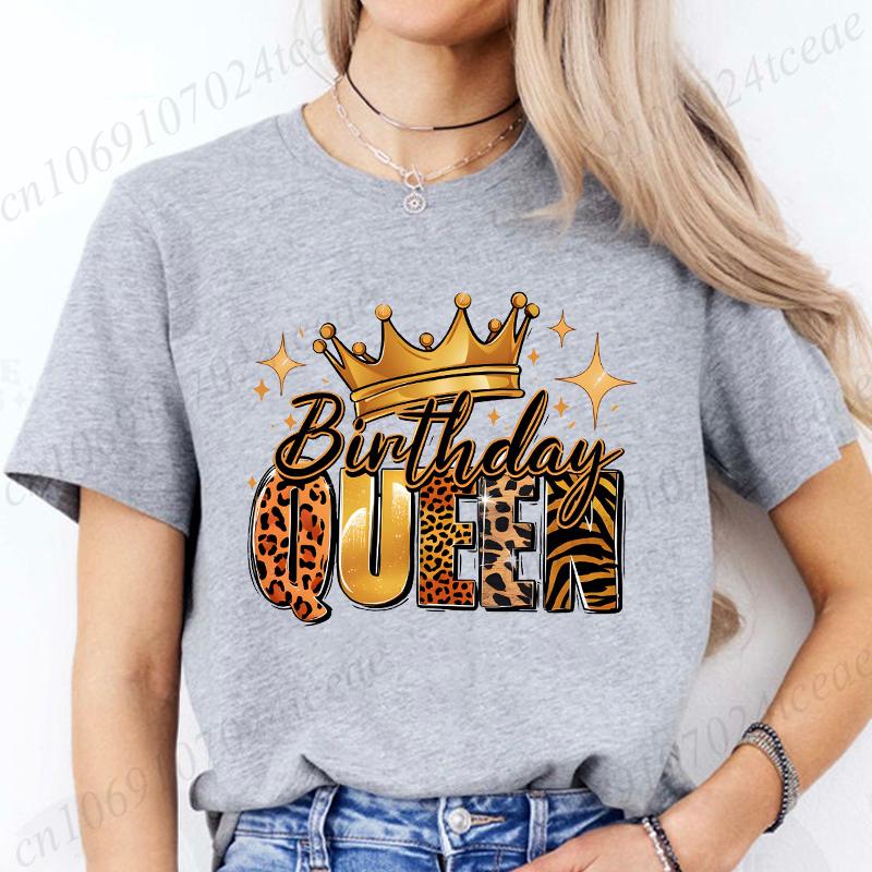 Birthday Queen Women T Shirt Fashion Graphic Print Birthday Party Tops Casual Short Sleeve Tees Female Holiday Outfit Shirts