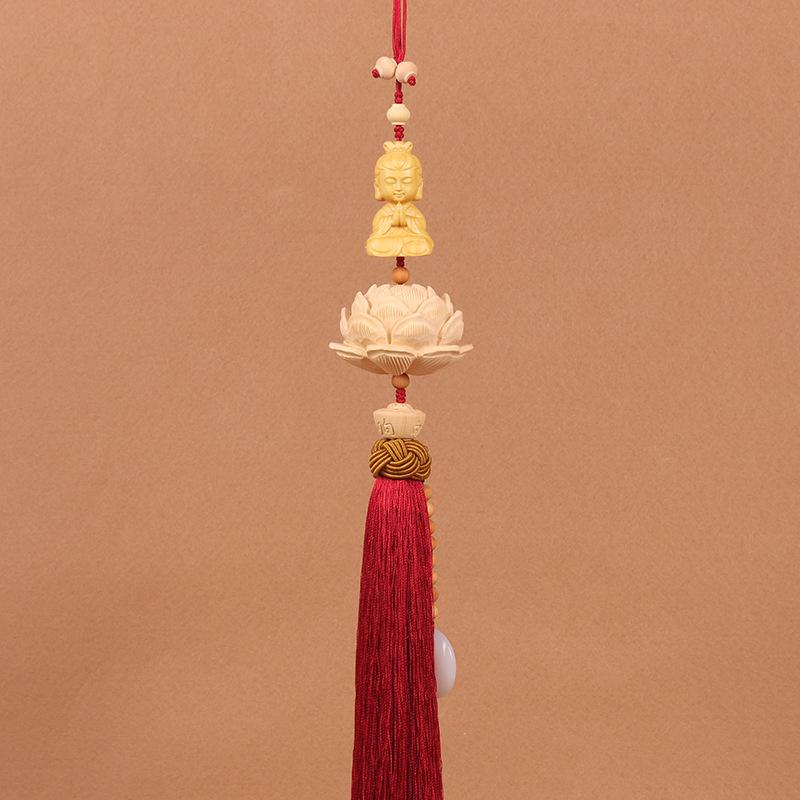 Car Pendant Decorative Hand Carved Lotus Rearview Mirror Hanging Ornament Car Styling Accessory for Good Luck