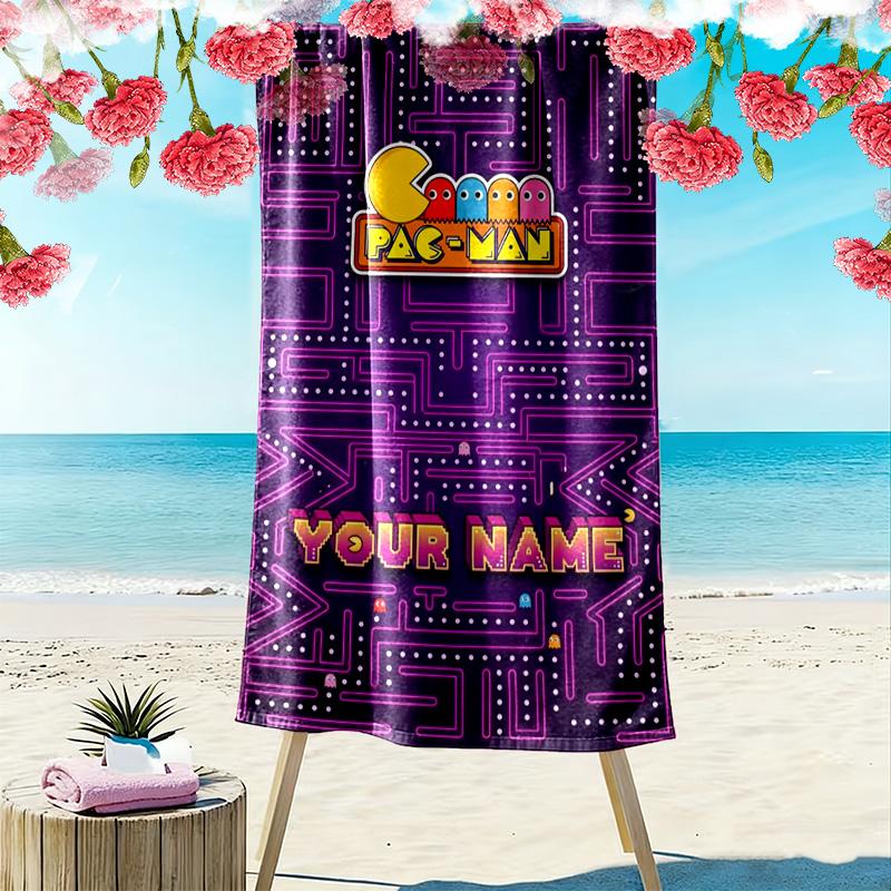 Name Custom PACMAN Print Beach Towel, Large Soft Quick Dry Towel for Beach Camping Swimming