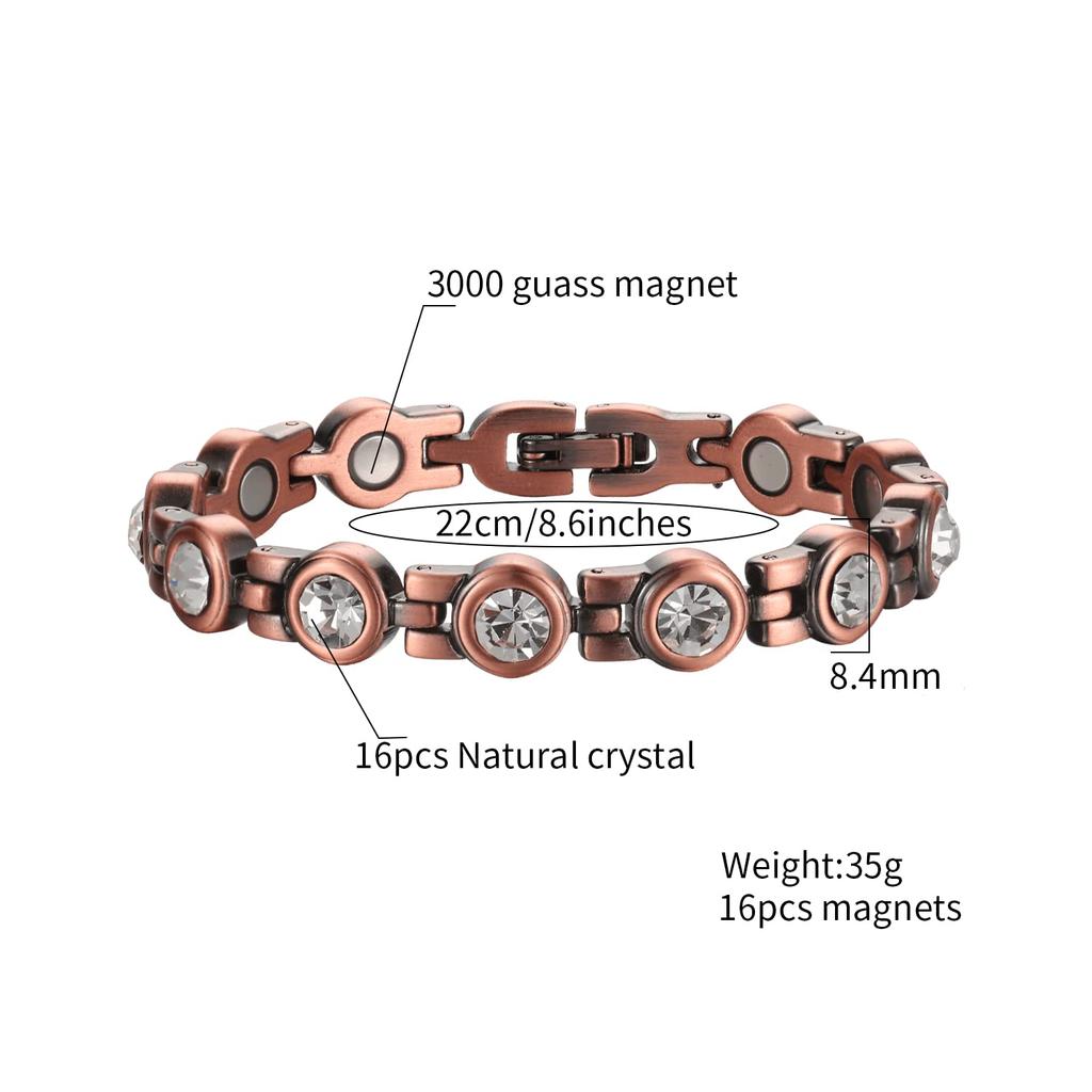 Magnetic Therapy Copper Bracelet for Women Crystal Magnetic Bracelet (8.6inches) for Mother Thanksgiving Day Christmas Gift