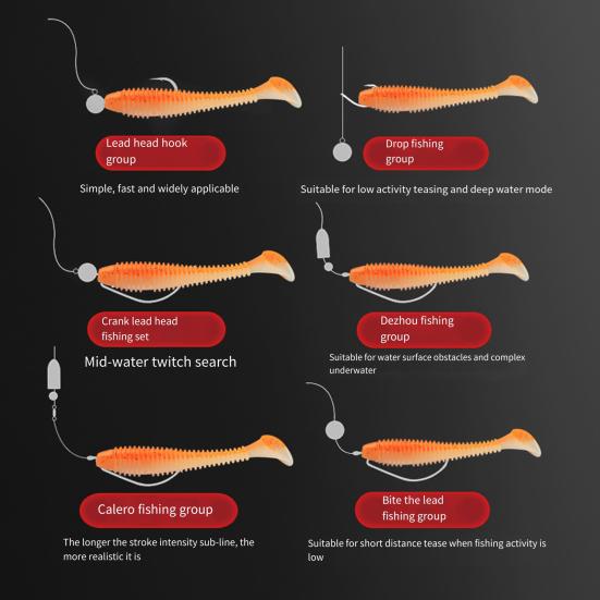 31Pcs/Box 5.5/6.5/7.5CM Soft Fishing Lure Hooks T-shaped 5 Jig Head Kit with Paddle Tail Colorful
