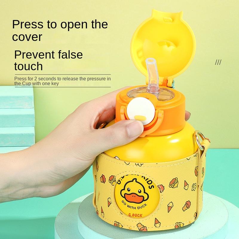 Cartoon Children's Thermos Mug 316 Stainless Steel Vacuum Student Bounce Cup with Straw