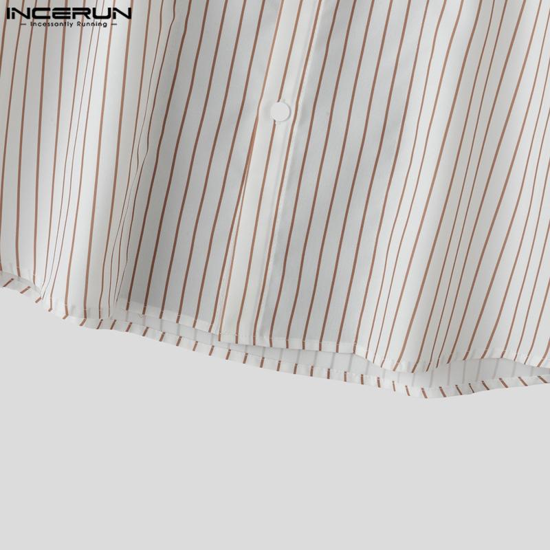 INCERUN Men's Lapel Long Sleeve Fake Two-piece Striped Print Button Up Shirts Tops
