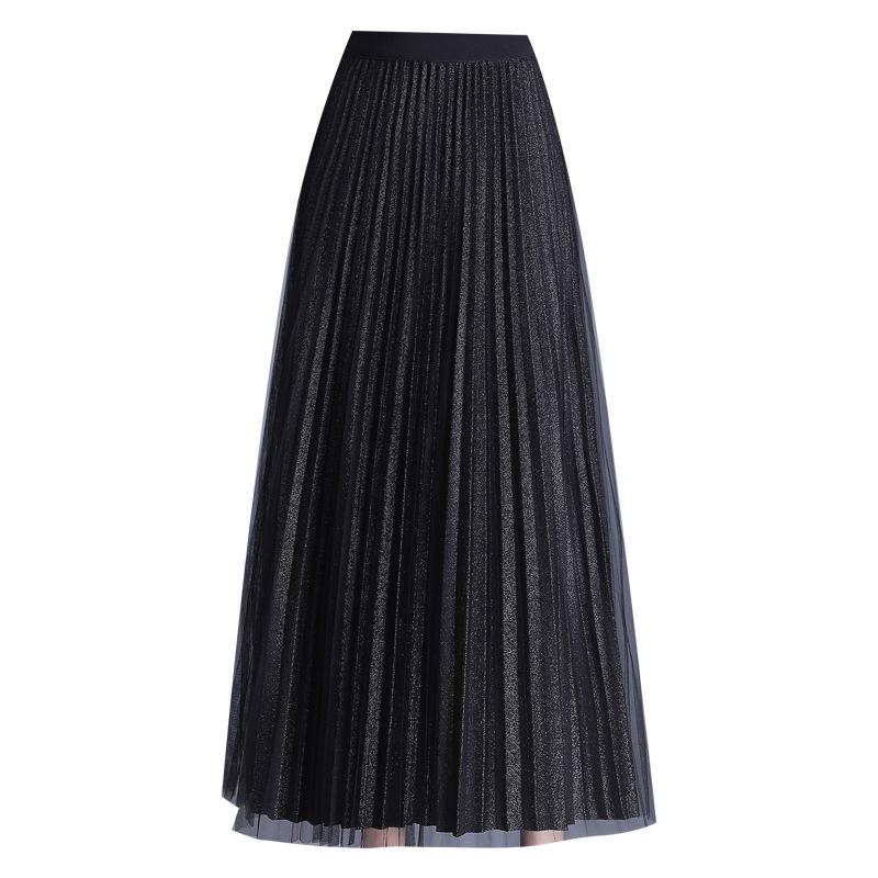 Elegant High Waist Pleated Silk Mesh Skirt – Double-Sided Versatile Fashion Skirt for Women