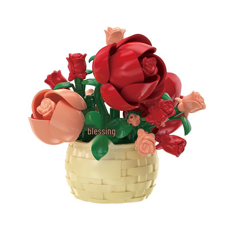 Sunflower Basket Building Blocks - Lego-Compatible Eternal Flower Pot Ornament and Educational Assembling Toy for Girls