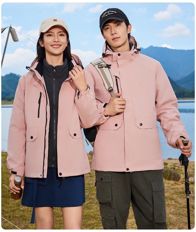 Unisex Windproof Waterproof 3-in-1 Logo Windbreaker Jacket with Detachable Coat for Couples