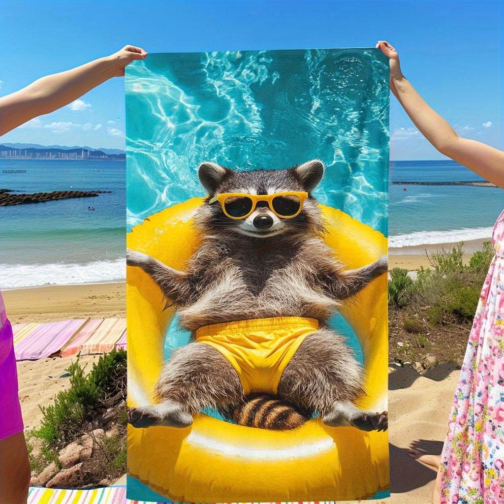 Cute Raccoon Print Beach Towel, Quick Dry Soft Super Absorbent for Summer Beach Pool Travel