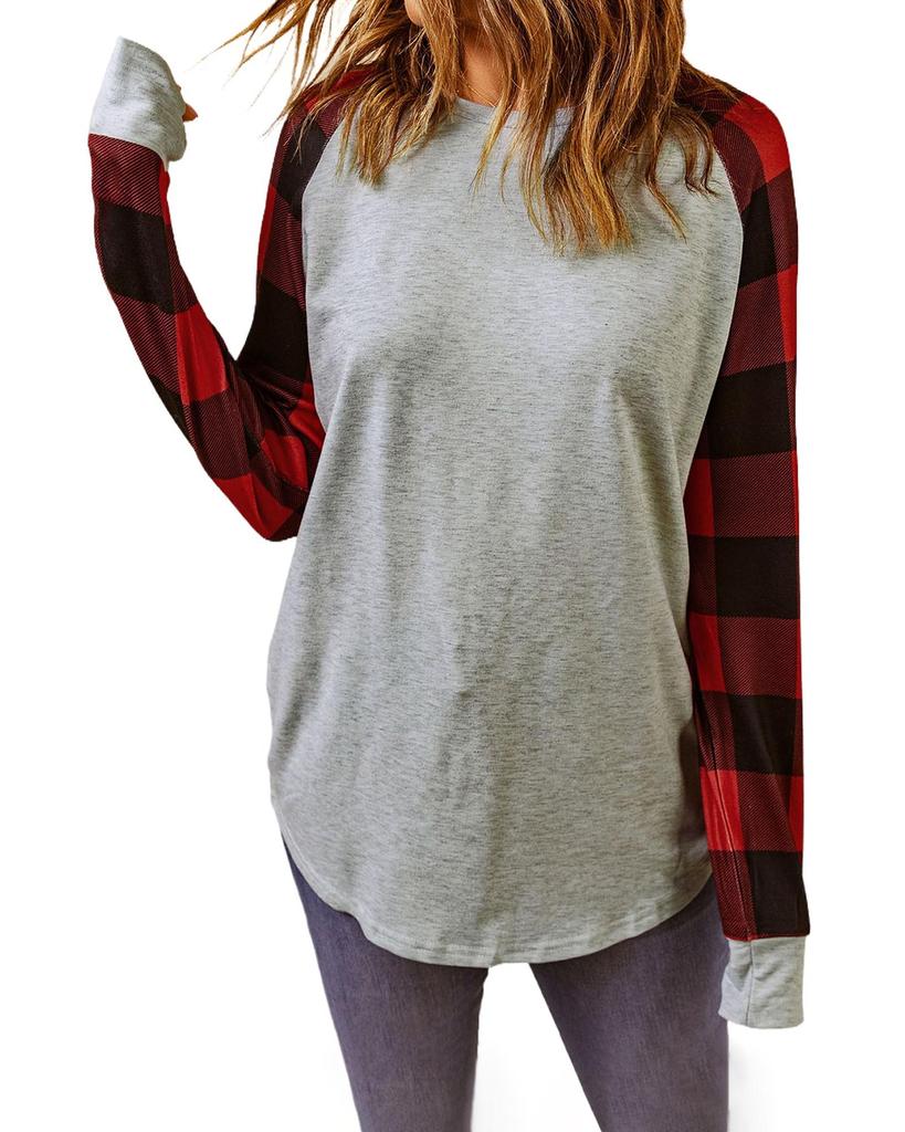 Azura Exchange Plaid Long Sleeve Sweatshirt