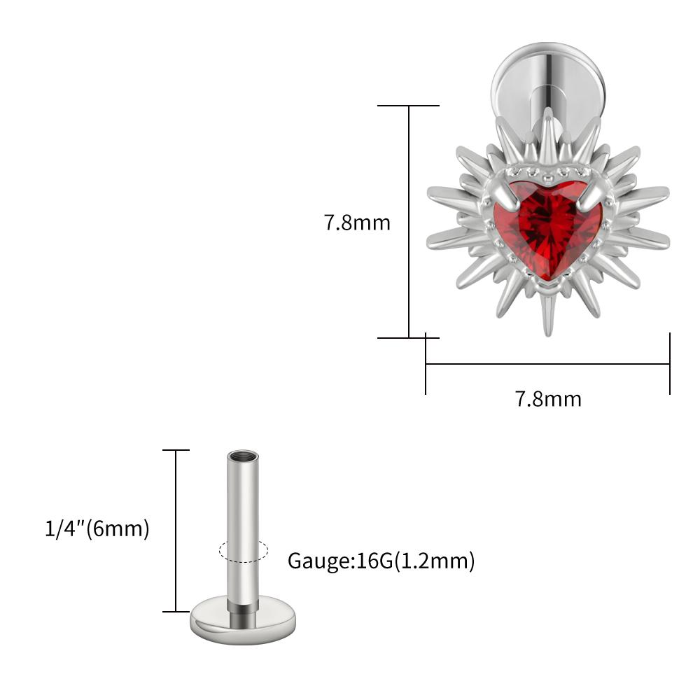 Stud Labret Flat Back Coração Quebrado ASTM F136 Titânio Right Grand 16G Argola de Cartilagem Coração CZ Piercing Helix Tragus Joia