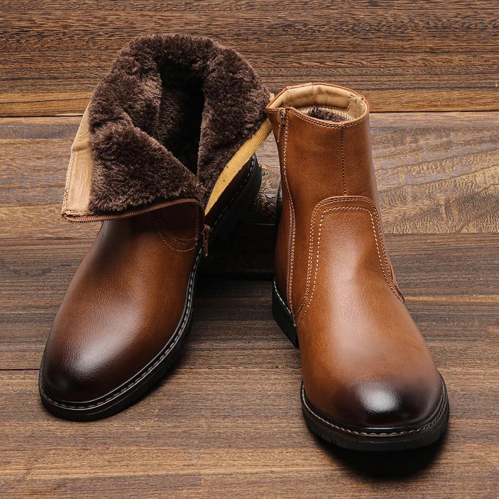 Men Winter Boots Vintage Ankle Warm Shoes Man Leather Ankle Boots Boots for Men