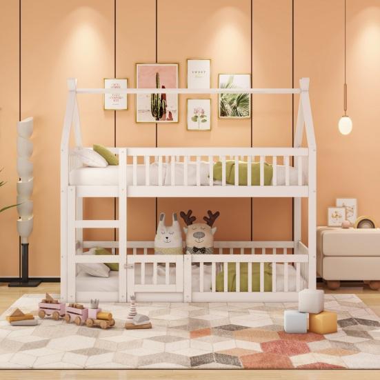 Wood Frame Family Loft Bed Stable Base Bunk with Ladder Falling Protection Strong Baby Cot Load Bearing Bedroom Furniture