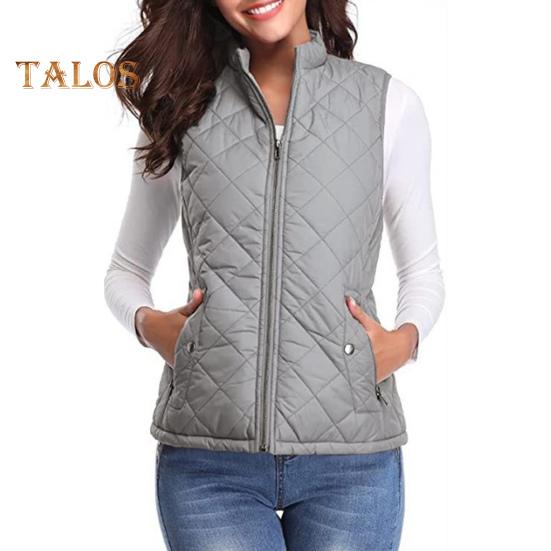 

Женское пальто с воротником-стойкой, без рукавов, на молнии, однотонное, сохраняющее тепло, жилет, кардиган, пальто для повседневной работы и поездок на работу L светло-серый