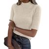 Women’s Short Sleeve Mock Neck Knitted Pullover Sweater Top Soft Ribbed Stretchy Slim Fit Lightweight Basic Jumper