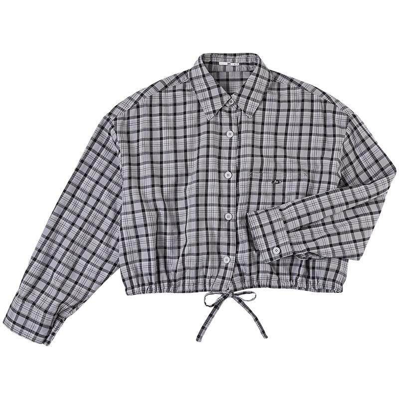 Lee Women's Plaid Short Drawstring Hem Long-Sleeve Shirt