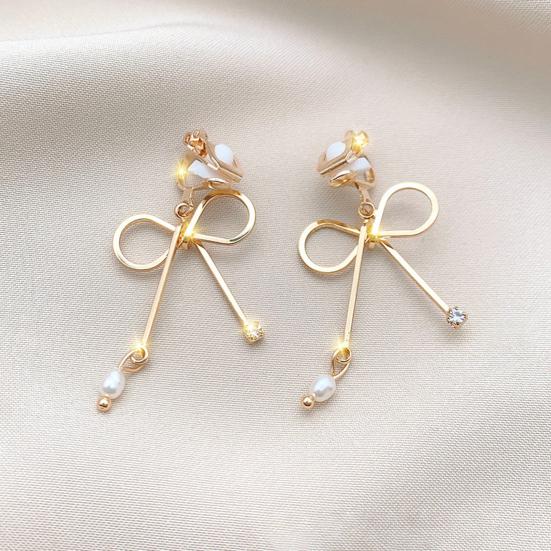 1 Pair Clip Earrings Bow Tassels Jewelry Non-piercing Rhinestones Drop Earrings Birthday Gifts