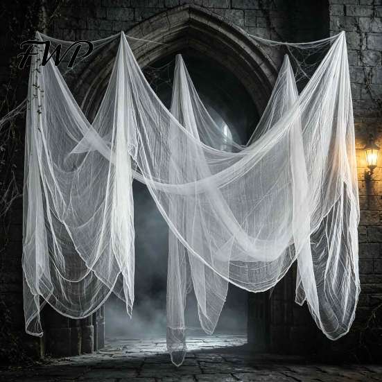 Horror Scene Setting Halloween Coarse Mesh Gauze Fabric, Polyester Cotton Decor for Haunted Outdoor Fence Decoration House, Spooky DIY Decoration,