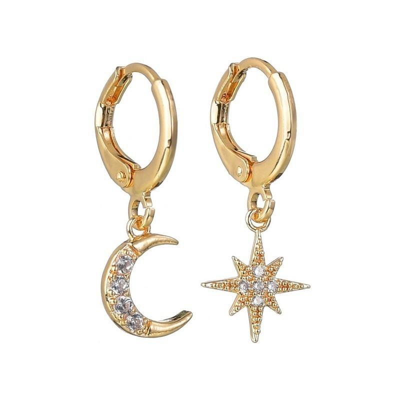 Orecchini Pendenti Luna E Stella In Argento 925 Con Nappe Di Zirconi – Ipoallergenici, Gioiello Elegante Per Donne, Regalo Idea